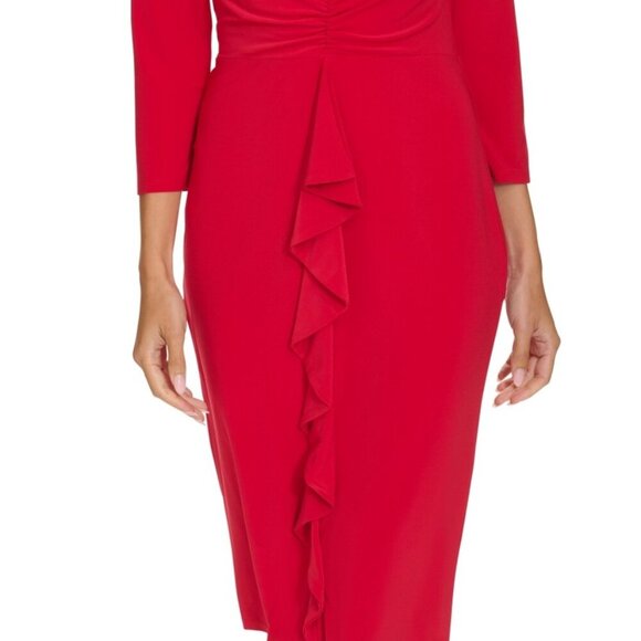 Jessica Howard Women's Ruched Ruffled Sheath Dress – Red | Size 16 | NWT - Picture 3 of 4